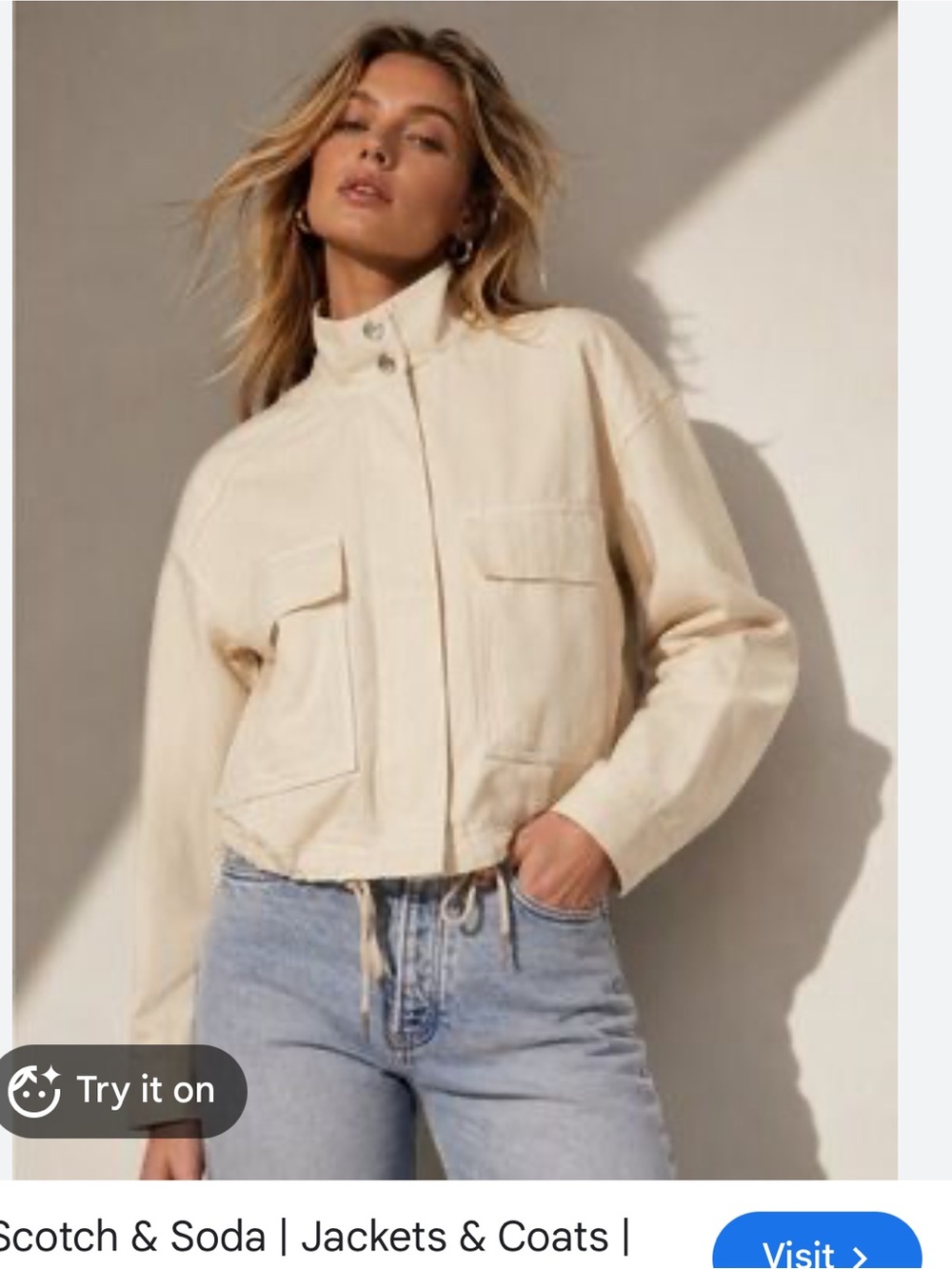NWT Scotch & Soda Cream Snap-Front Utility Jacket